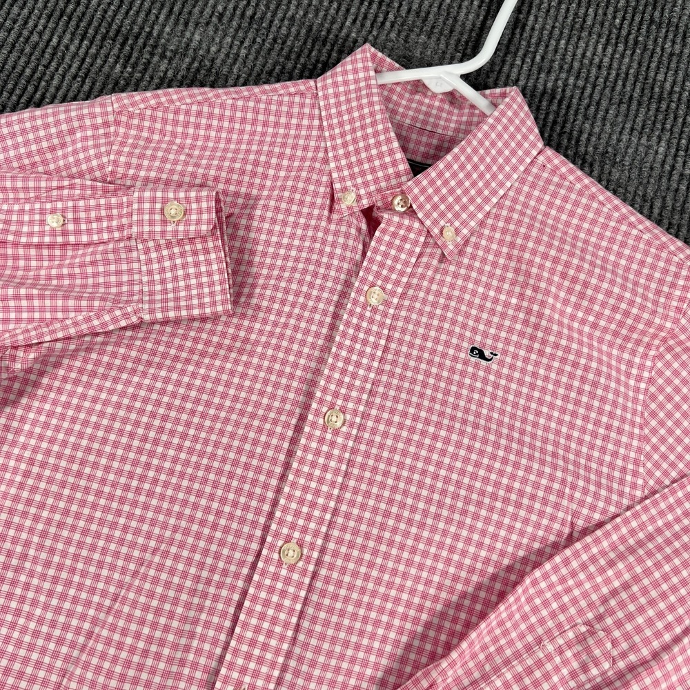 Vineyard Vines Shirt Boys Medium Pink Plaid Long Sleeve Button Down Whale